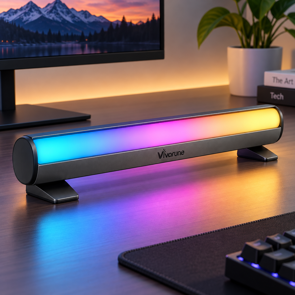 Vivarune™ AuraBeam RGB Ambient Light Bar – Adjustable USB-Powered Desktop Mood Light with Brightness Control & Rotating Angle for Gaming, Office and Bedroom