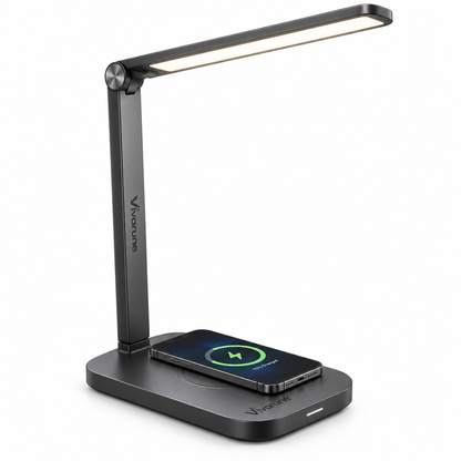 Vivarune™ FlexGlow Wireless Charging LED Desk Lamp – Adjustable Eye-Friendly Task Light for Home Office, Study & Bedside
