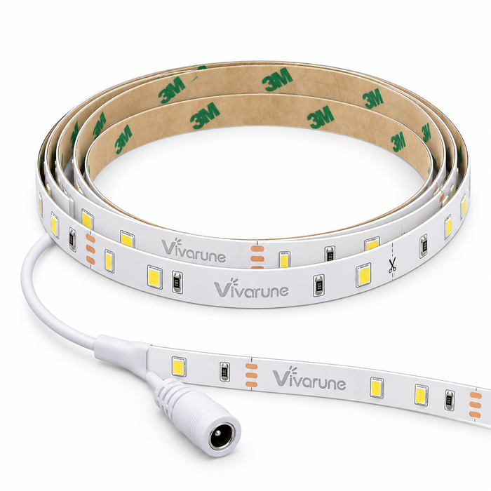 Vivarune™ FlexGlow Cuttable LED Light Strip – High-Brightness Flexible White Lighting with Strong Adhesive Backing for Desk, Shelf, Cabinet & Home Accent Lighting