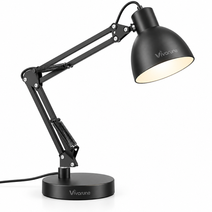 Vivarune™ StudioReach Adjustable Swing Arm Desk Lamp – Flexible Architect Task Light with Rotating Shade, Spring-Balanced Arm & Stable Desktop Base