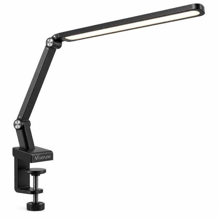 Vivarune™ ArcReach Adjustable LED Clamp Desk Lamp – 180° Rotating Head, Flexible Articulated Arm, Space-Saving Clamp & Eye-Friendly Task Lighting