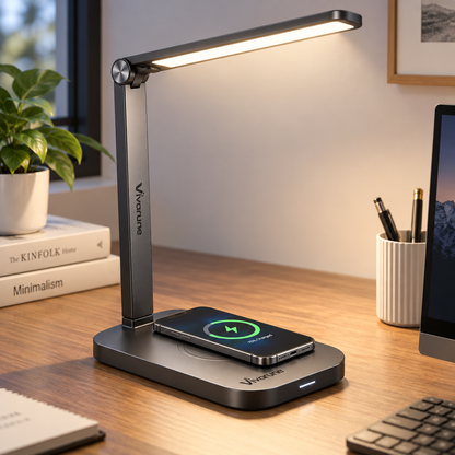 Vivarune™ FlexGlow Wireless Charging LED Desk Lamp – Adjustable Eye-Friendly Task Light for Home Office, Study & Bedside