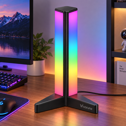 Vivarune™ PrismTower RGB Ambient Desk Light – 16 Million Colors, Multiple Lighting Modes, USB Powered Vertical Mood Lamp with Stable Tri-Base