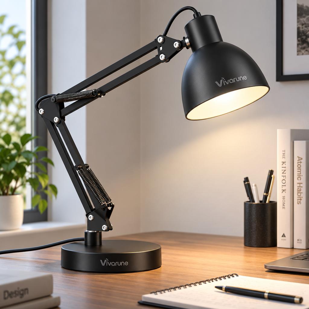 Vivarune™ StudioReach Adjustable Swing Arm Desk Lamp – Flexible Architect Task Light with Rotating Shade, Spring-Balanced Arm & Stable Desktop Base