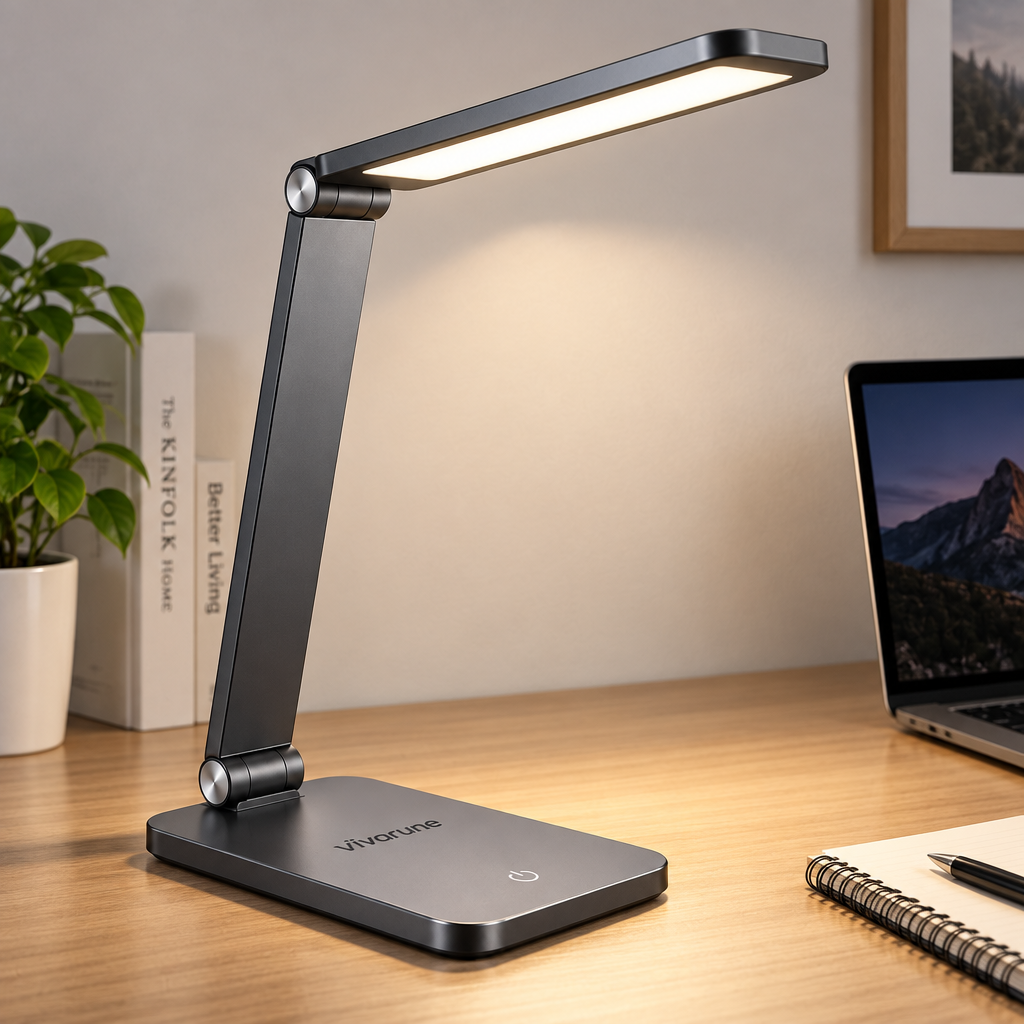 Vivarune™ HaloFlex LED Desk Lamp – Stepless Dimming, 3 Color Modes, Touch Control & Multi-Angle Adjustable Task Light